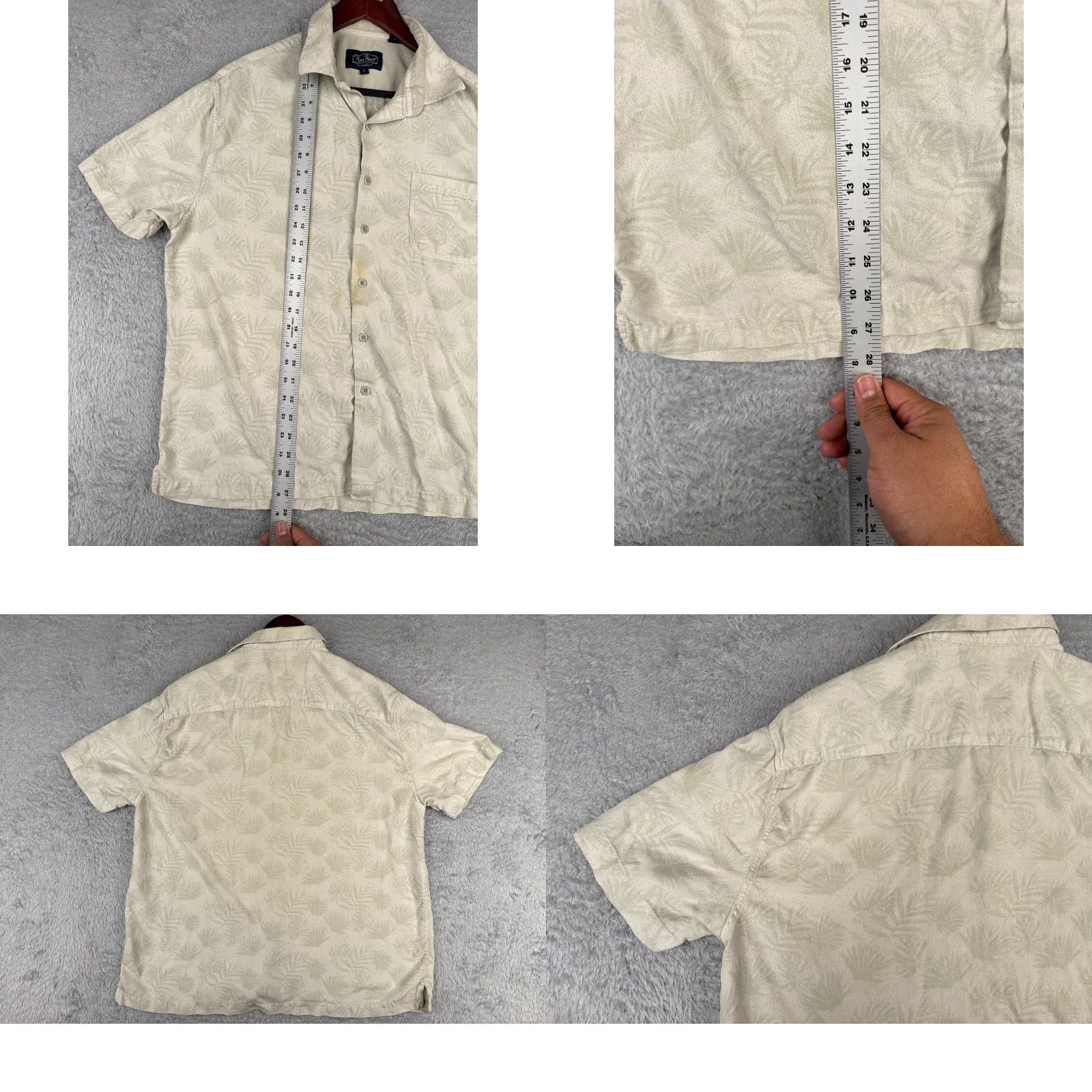 Nat Nast Nat Nast Shirt Mens Large Beige Green Leaf Pattern Silk Blend Hawaiian Button Up Size US L / EU 52-54 / 3 - 9 Thumbnail