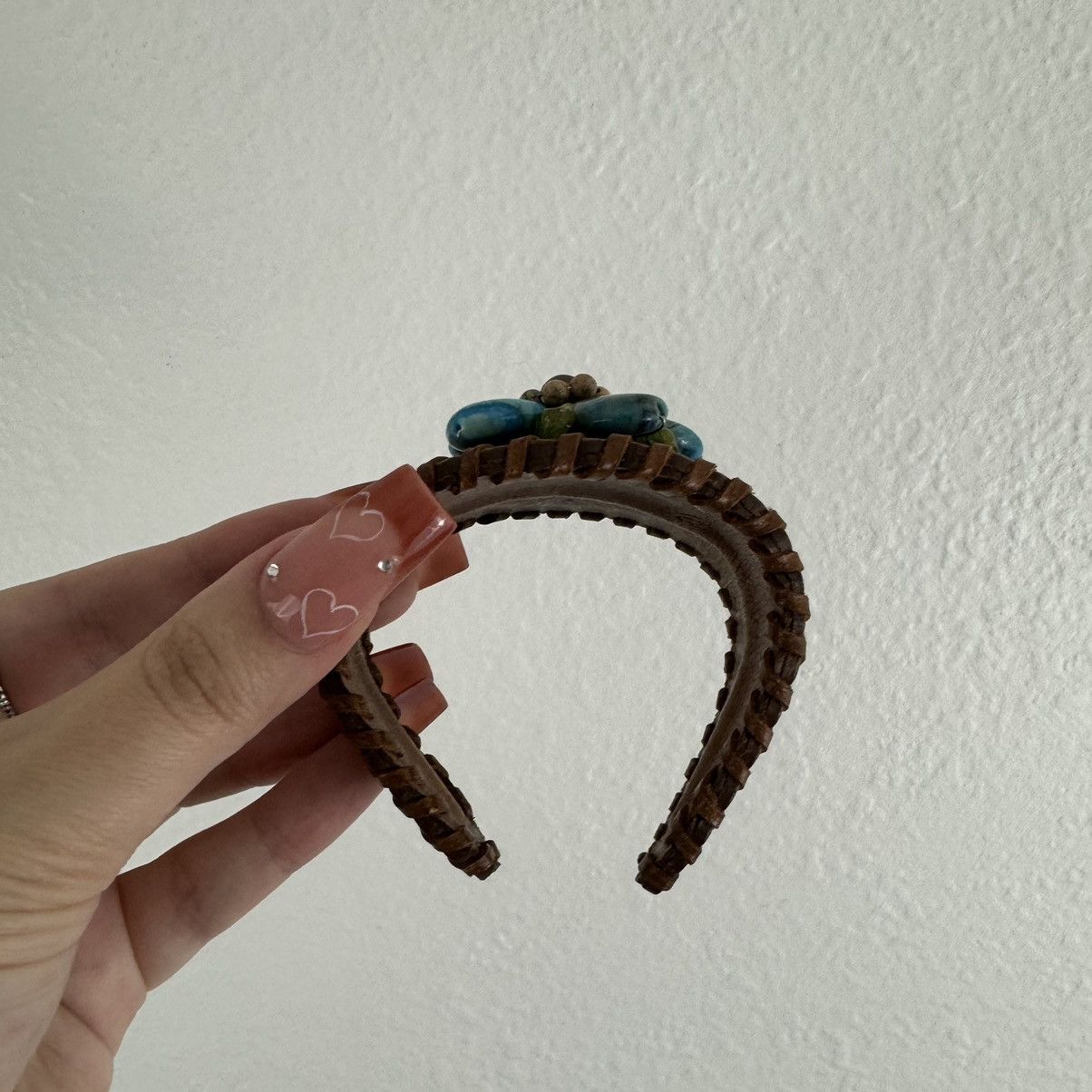 Vintage Vintage Light Brown Leather Turquoise Flower Bracelet Size ONE SIZE - 7 Thumbnail