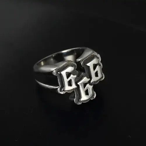 Homemade × Jewelry × Ring Of Fire stainless steel digital 666 ring titanium steel ring Size ONE SIZE - 2 Thumbnail