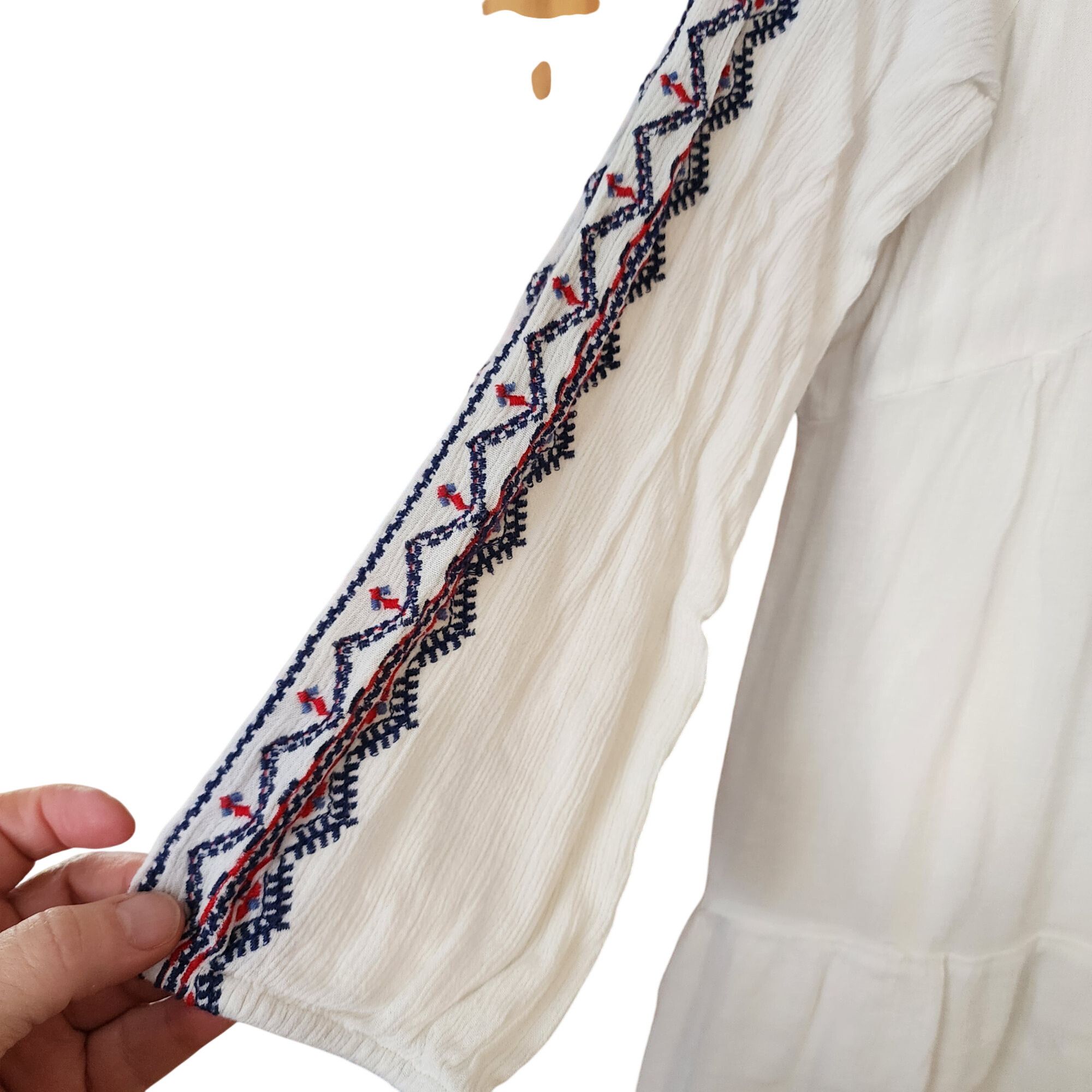 Old Navy White Boho Dress Size L Embroidered “Catch my Drift” Womens Size L / US 10 / IT 46 - 3 Thumbnail
