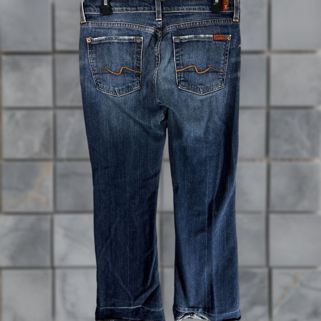 7 For All Mankind 7 For All Mankind Jeans Women Size 29 Flared Denim Dark Blue 5-Pocket Z ip Pockets Y2K DISTRESSED HEM Vintage No Size 29" - 1 Thumbnail