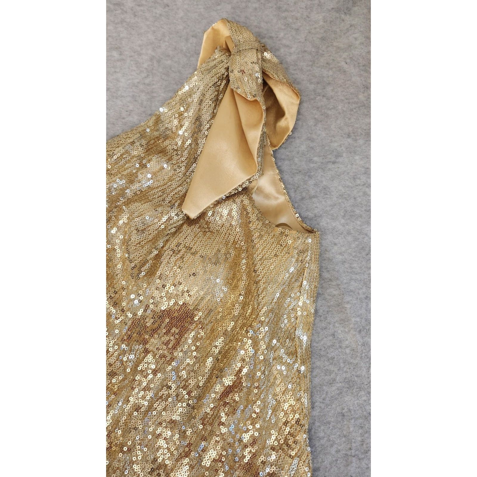 Vintage Vtg Scala Dress Womens 10 Gold Sequin One Shoulder Silk Cocktail Party Mini Dress Size L / US 10 / IT 46 - 6 Thumbnail
