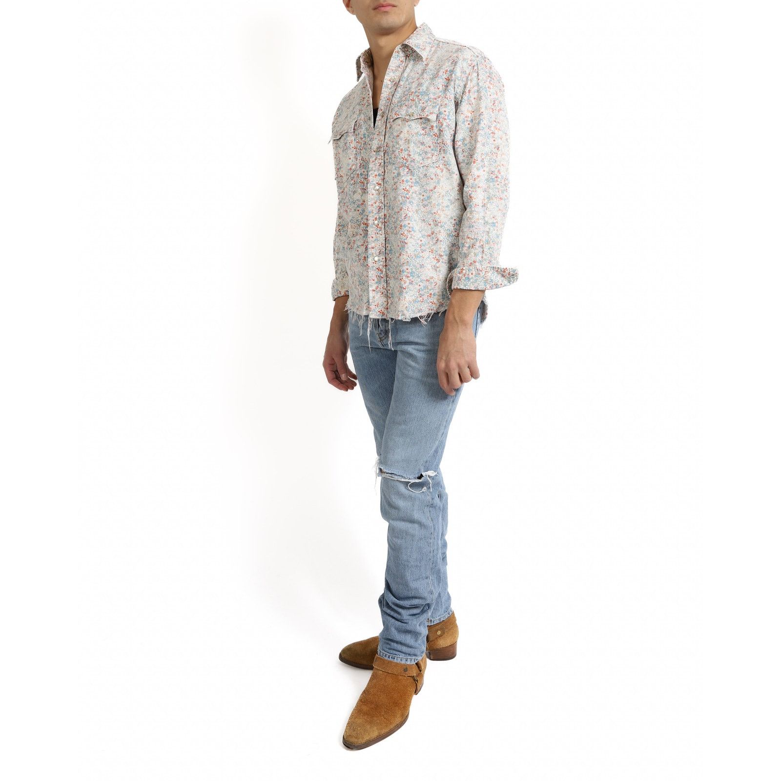 Saint Laurent Paris SS16 Raw Hem Shirt in Multicolor Floral Cotton Size US S / EU 44-46 / 1 - 3 Thumbnail