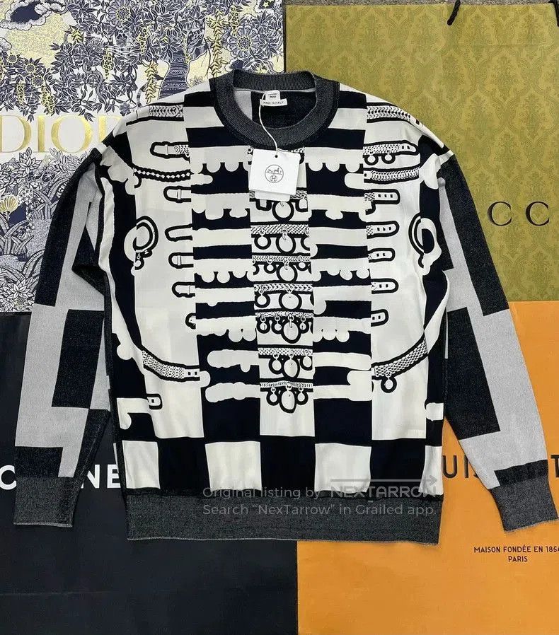 Hermes Hermes Black White Gray Colorblock Print Knitwear. Size US M / EU 48-50 / 2 - 1 Thumbnail