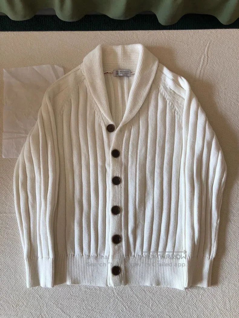 Brunello Cucinelli Brunello Cucinelli Men's White Cardigan. Size US M / EU 48-50 / 2 - 8 Thumbnail