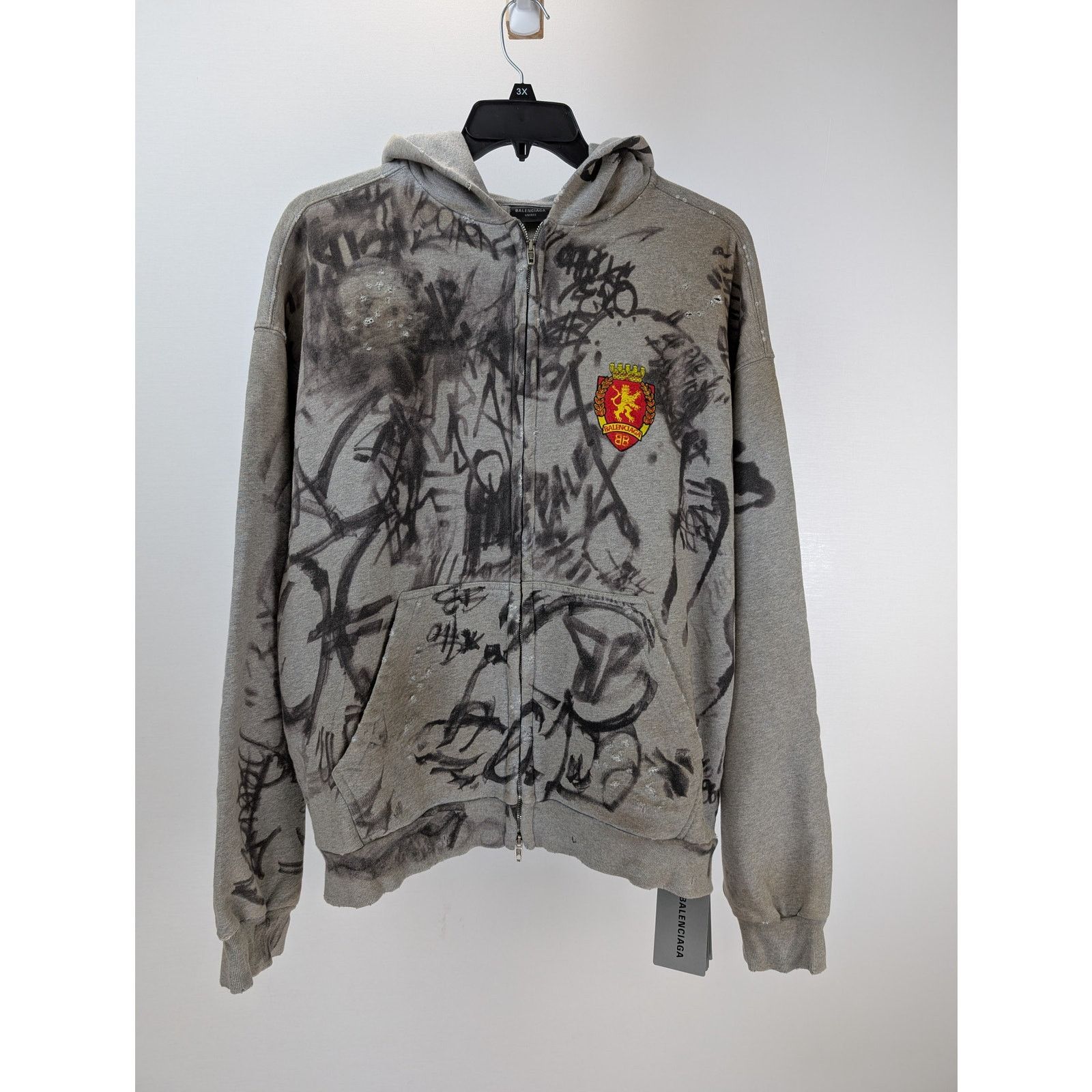 Balenciaga o1rshd1 Medium Fit Zip-Up Hoodie 1300 in Heather Grey Size US XS / EU 42 / 0 - 8 Thumbnail