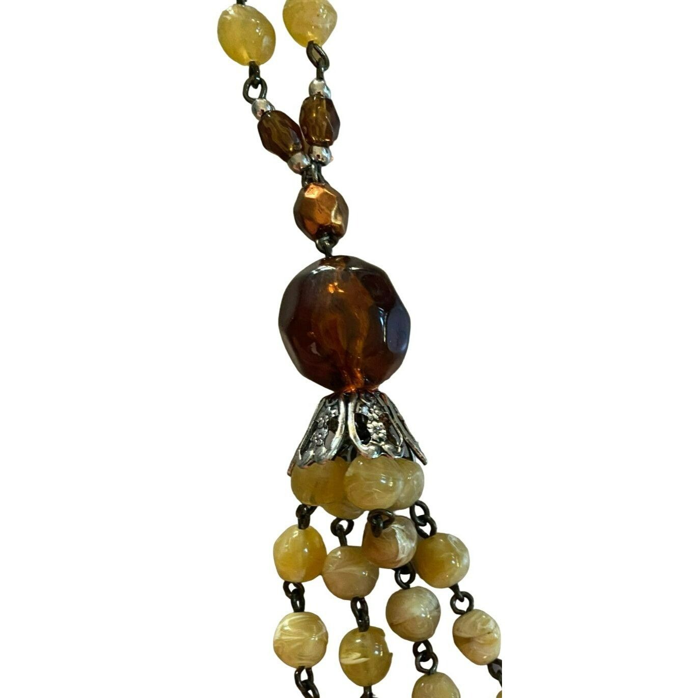 Other Vintage Avon signed N.R. Nina Ricci Yellow & Brown Beaded Ne Size ONE SIZE - 5 Thumbnail