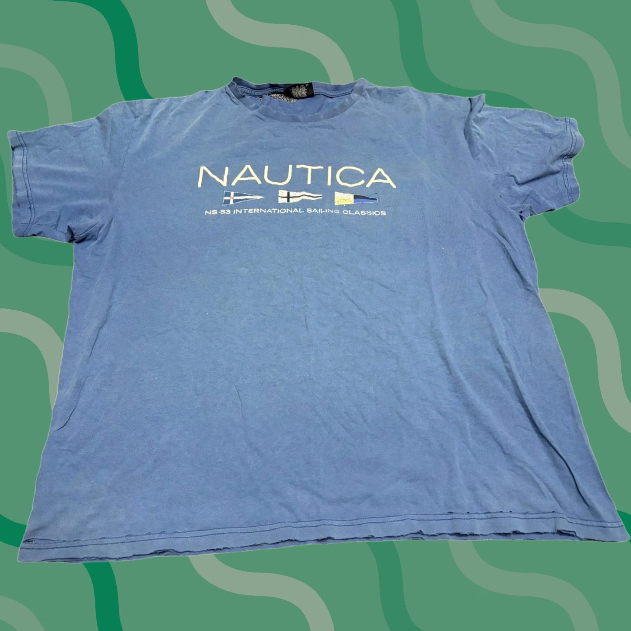 Nautica VINTAGE Nautica Shirt 2XL Blue 90s 00s Sun Faded Thrashed Beat Logo Knit Short Sleeve Mens Crew Neck T-Shirt Navy Size US XXL / EU 58 / 5 - 1 Thumbnail