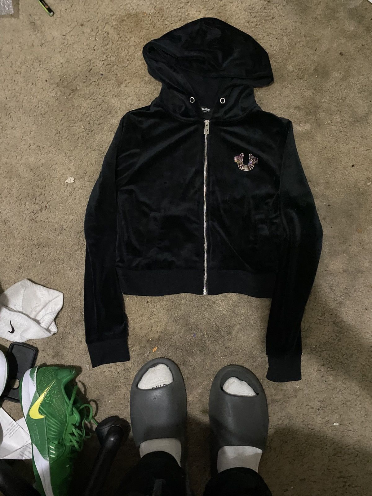True Religion Cropped black velvet True Religion hoodie Size S / US 4 / IT 40 - 1 Thumbnail