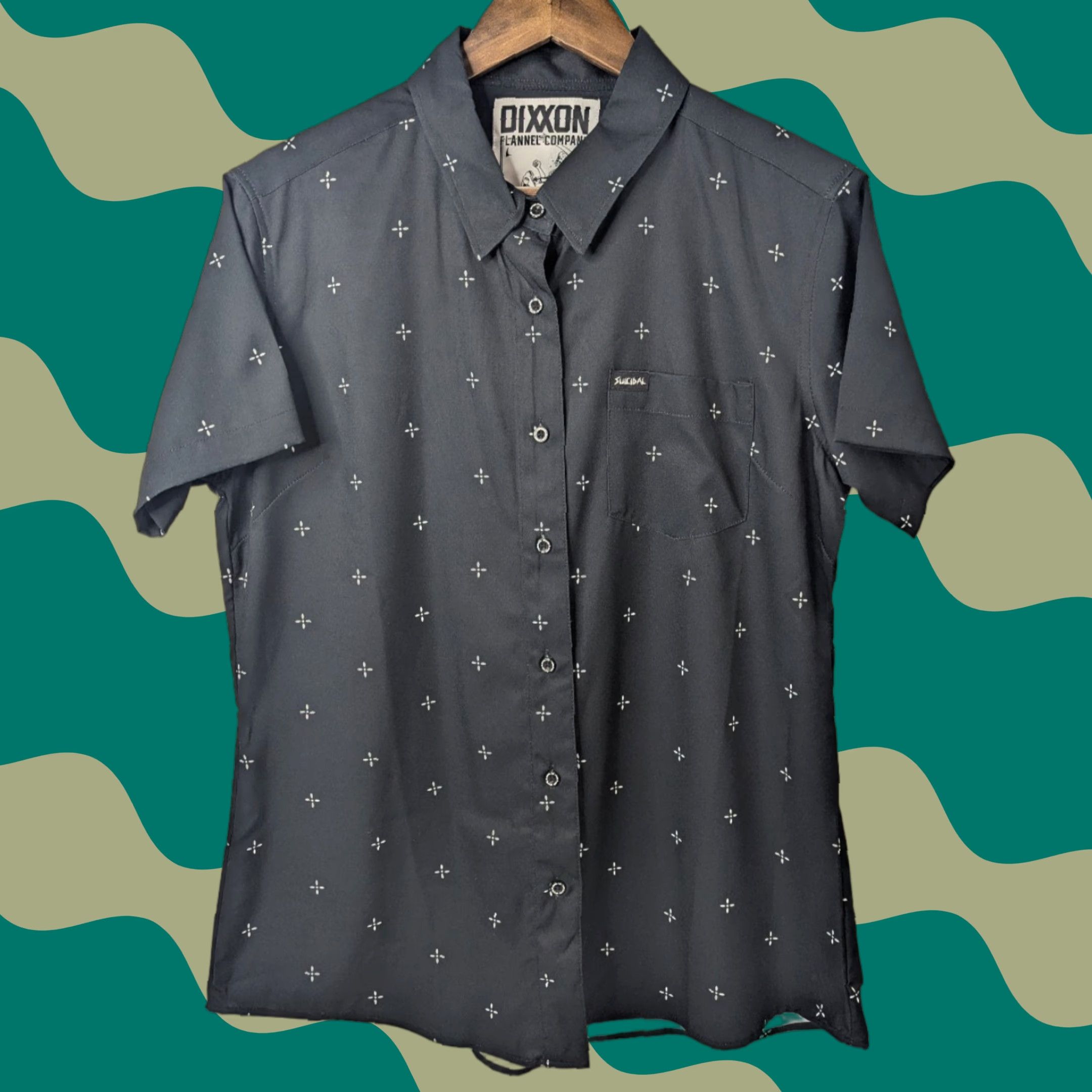 Vintage Dixxon Flannel Party AOP Shirt Womens Large Black Button-Up Plaid Collared Short Sleeve Punk Rock Motorcycle Metal Biker With Pockets Size L / US 10 / IT 46 - 1 Thumbnail
