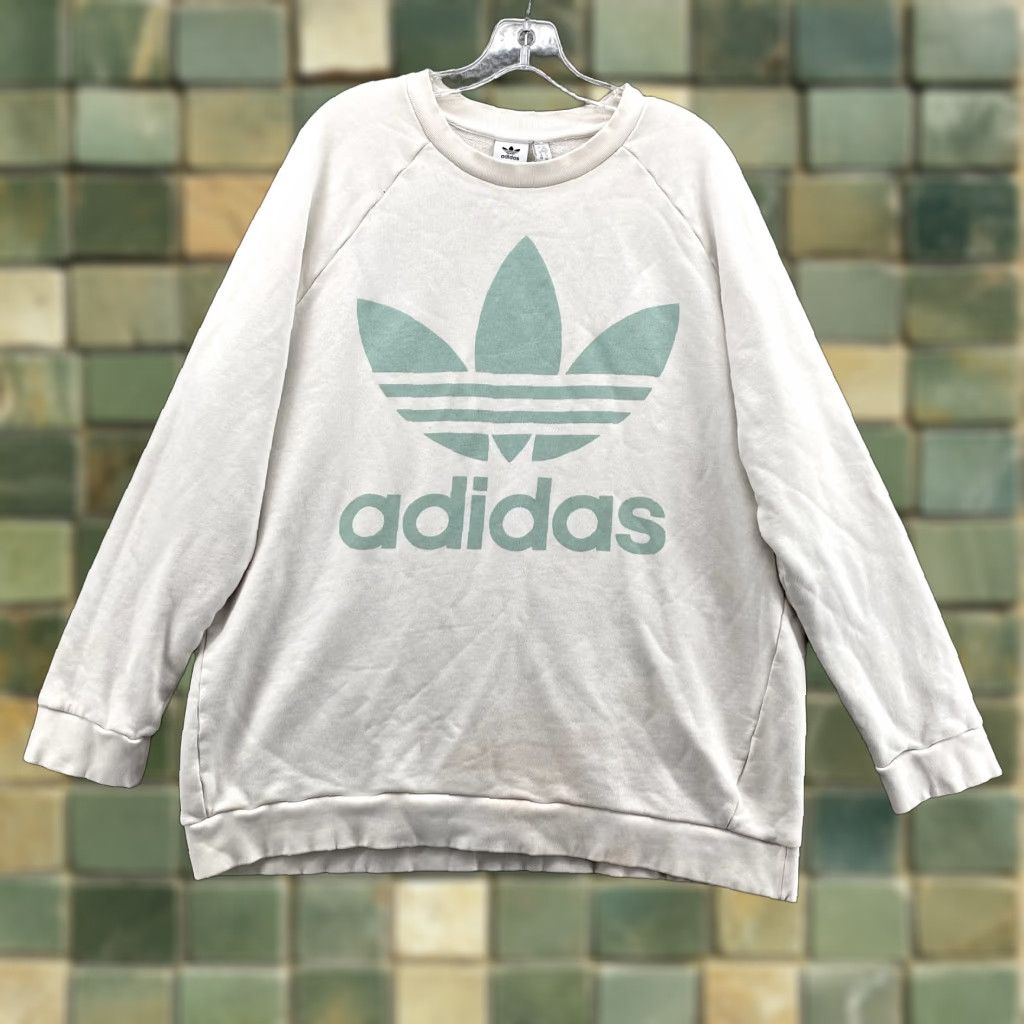 Adidas Adidas Essentials Sweater Men's XL White Green Big Spell Out Logo Crewneck Sport Sweatshirt Size US XL / EU 56 / 4 - 1 Thumbnail