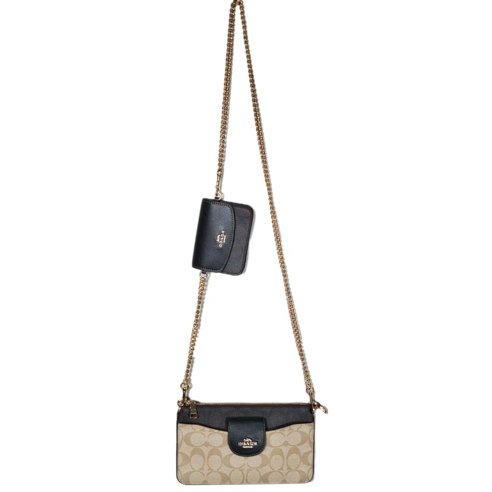 Coach Coach Crossbody Womens Small Poppy Card Case Block Signature Khaki Brown Black CA843 Chain Size ONE SIZE - 4 Thumbnail