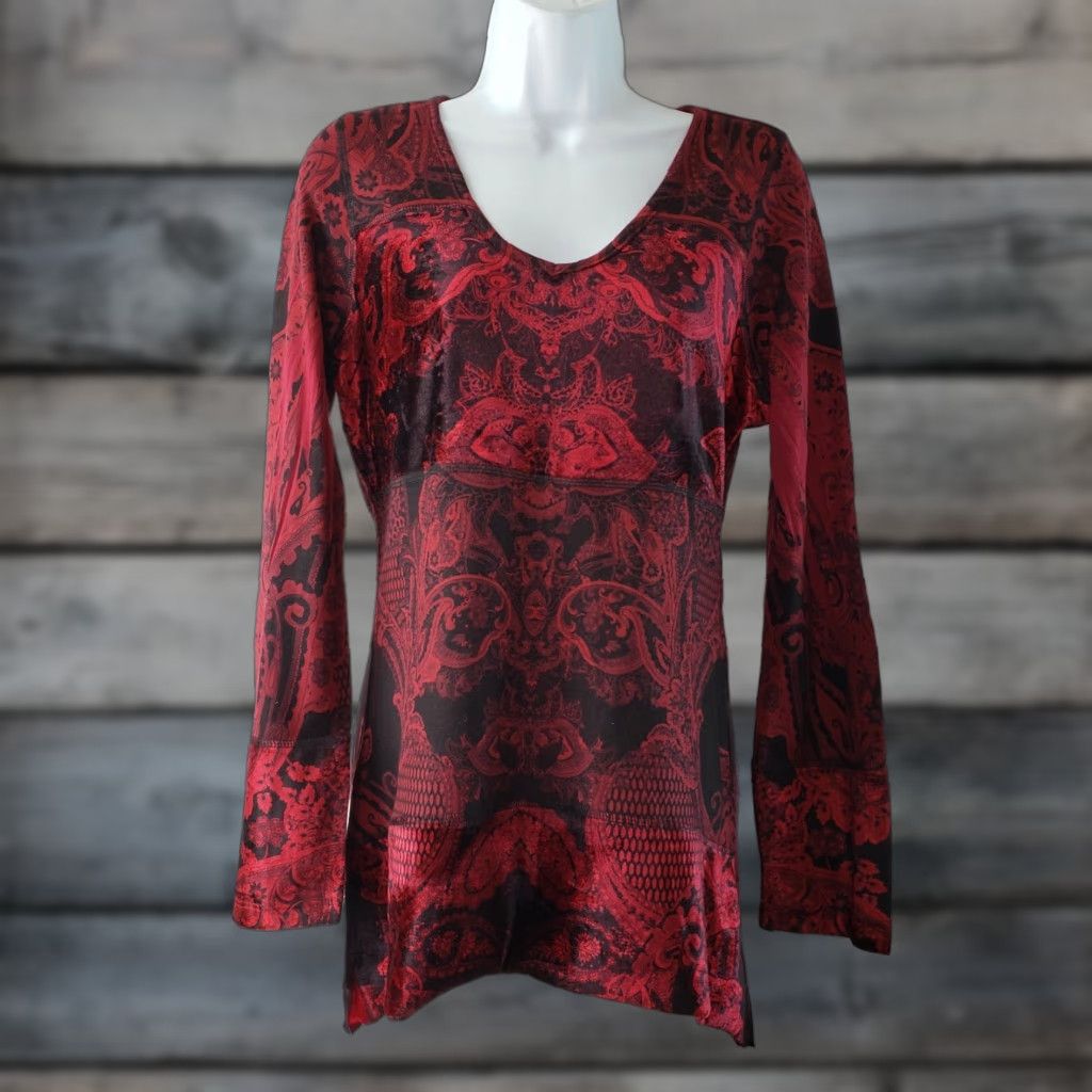 Vintage Unity World Wear Womens Top Shirt XS Red Long Sleeve Scoop Neck Size S / US 4 / IT 40 - 1 Thumbnail