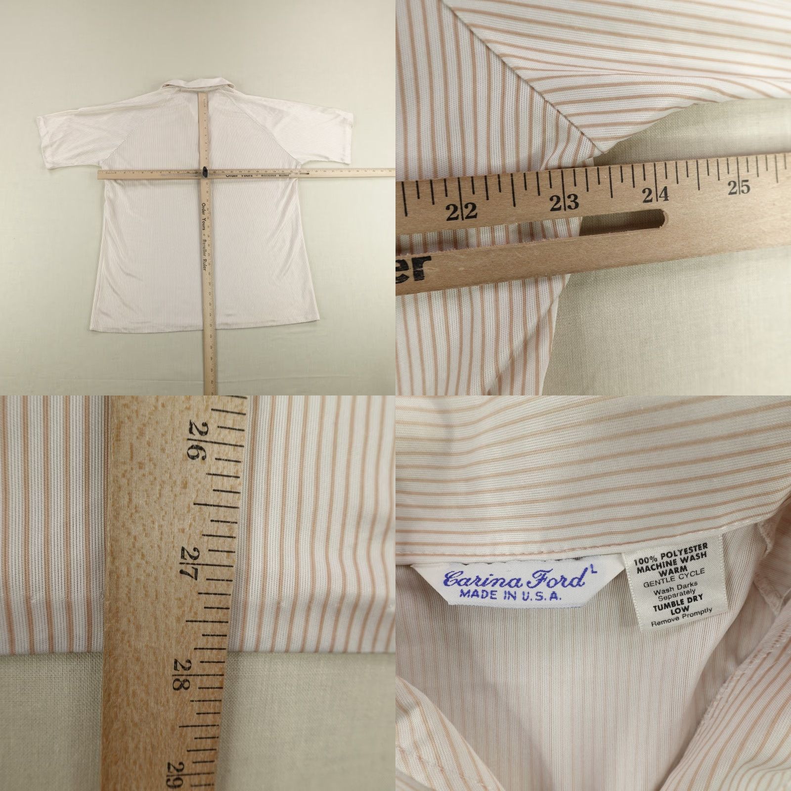 Ford Vintage Carina Ford Shirt Mens Large Brown White Striped Disco Polo 70s USA ^ Size US L / EU 52-54 / 3 - 8 Thumbnail