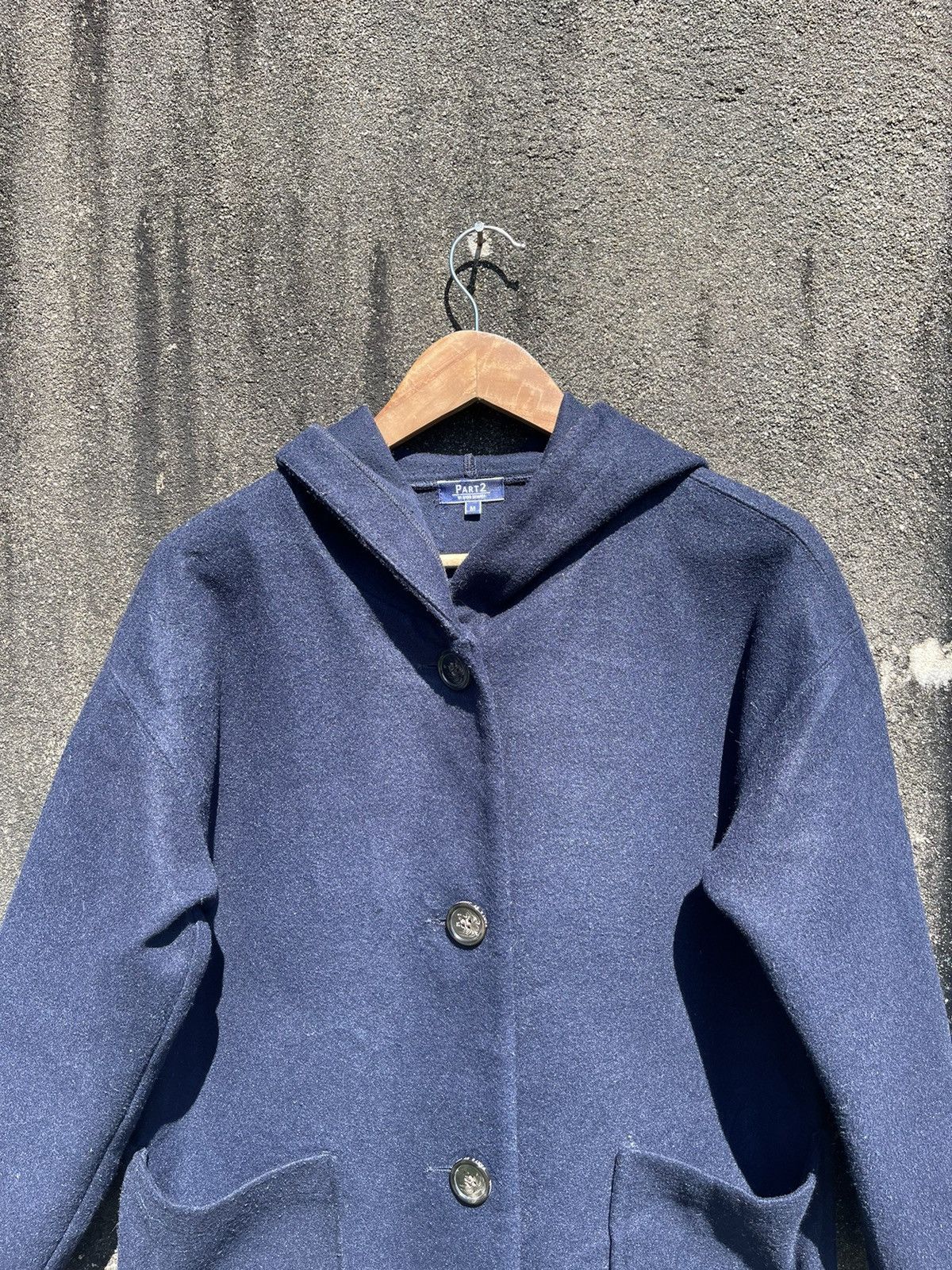 Japanese Brand Vintage Part2 by Junko Shimada Wool Hooded Coat – Navy (M) Size US M / EU 48-50 / 2 - 2 Thumbnail