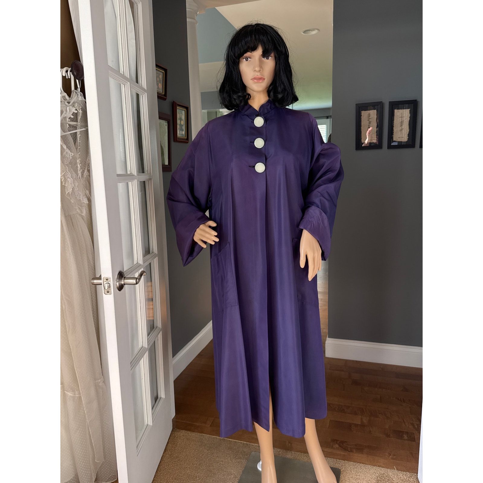 Vintage Vintage Purple Sateen Lined Duster Swing Coat 3 button close Size L / US 10 / IT 46 - 11 Thumbnail