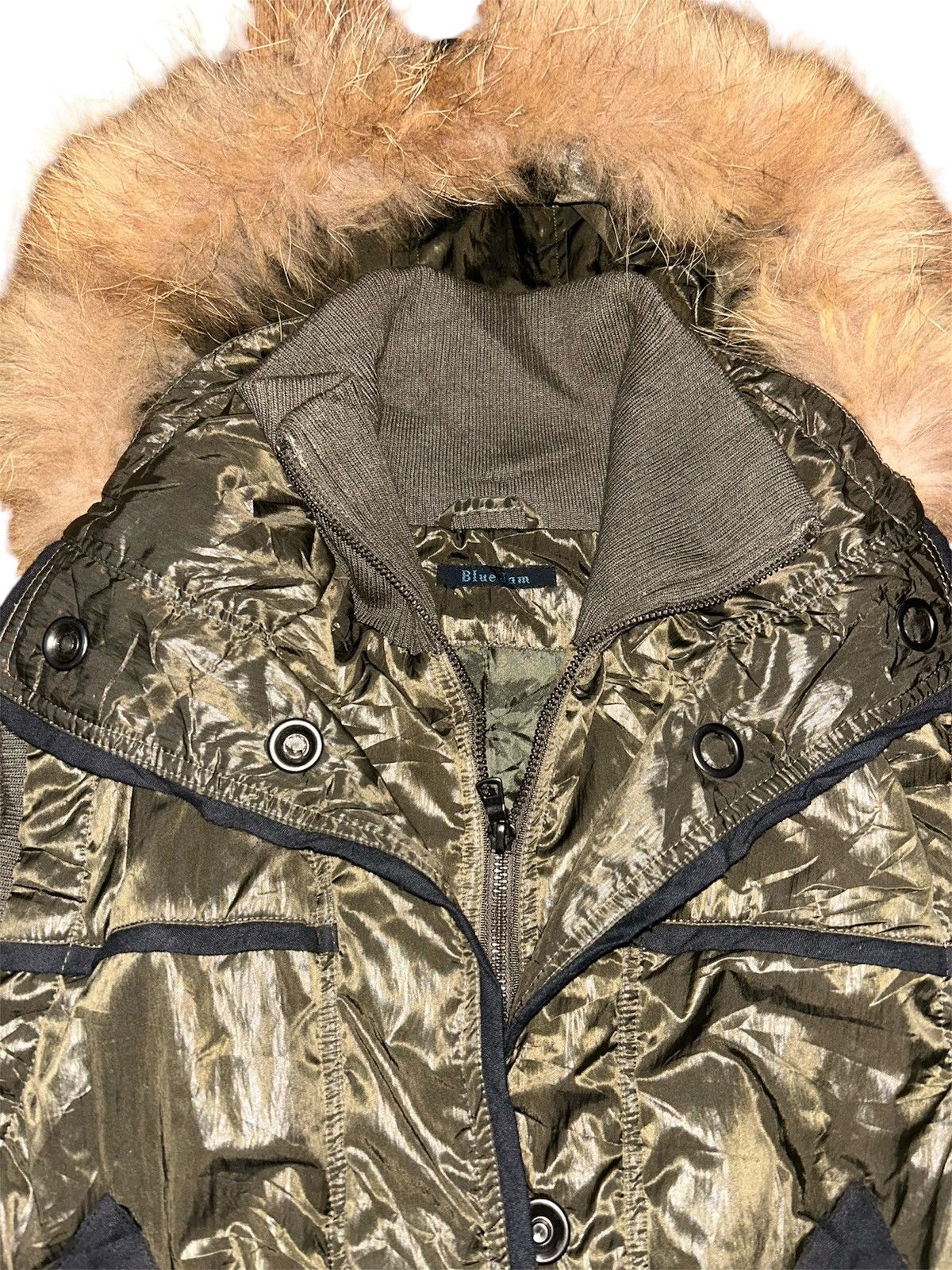 20471120 Blue Jam Shiny Puffer Vest Faux Fur Trimmed Hood Size S / US 4 / IT 40 - 8 Thumbnail
