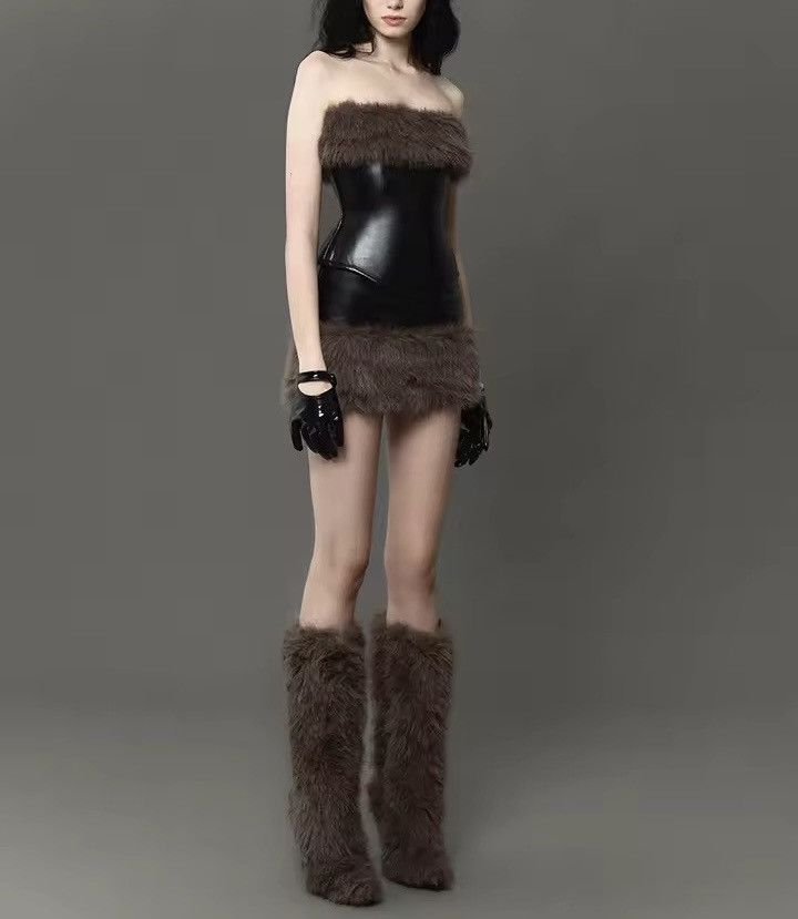 Other Designer Top + Skirt Set Fur PU Leather Punk Pinterest Size S / US 4 / IT 40 - 3 Thumbnail