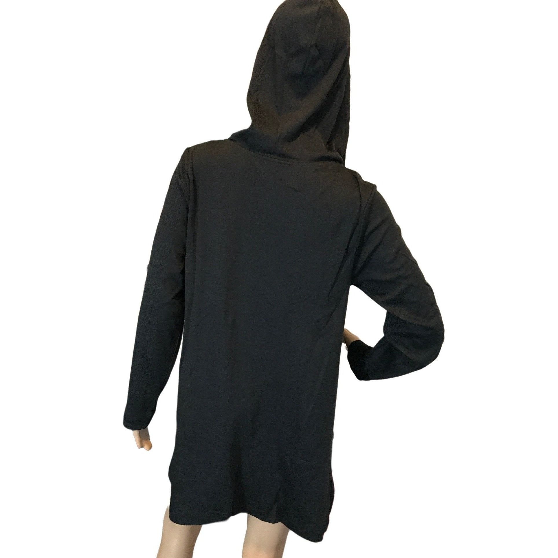 Designer Christine Alexander Large Black Cotton Hooded Long Smock Jac Size L / US 10 / IT 46 - 3 Thumbnail