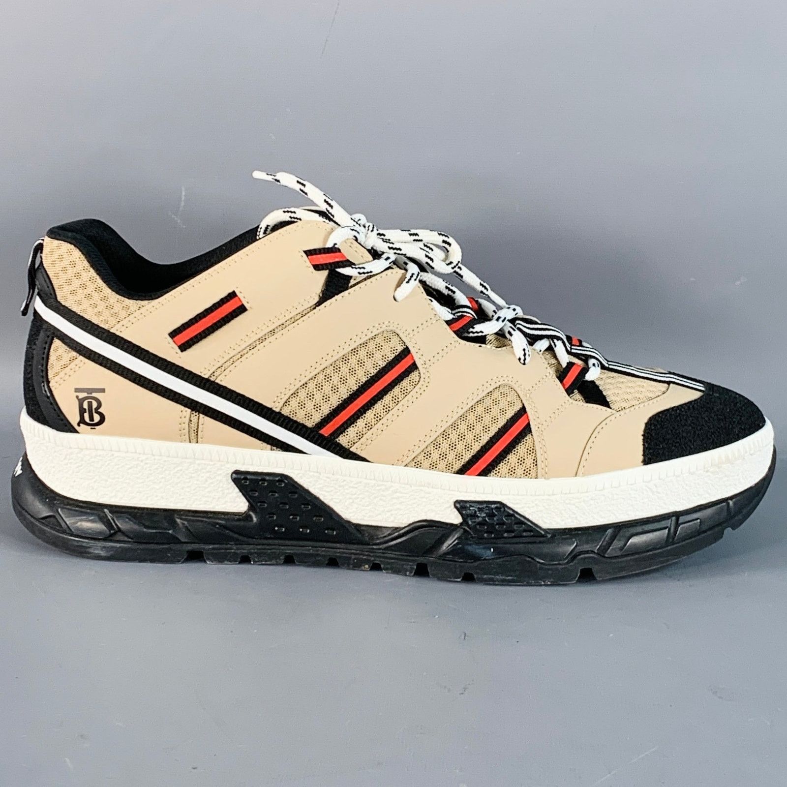 Burberry Size 12 Tan Black Red Stripe Mesh Low Top Sneakers Size US 12 / EU 45 - 2 Thumbnail