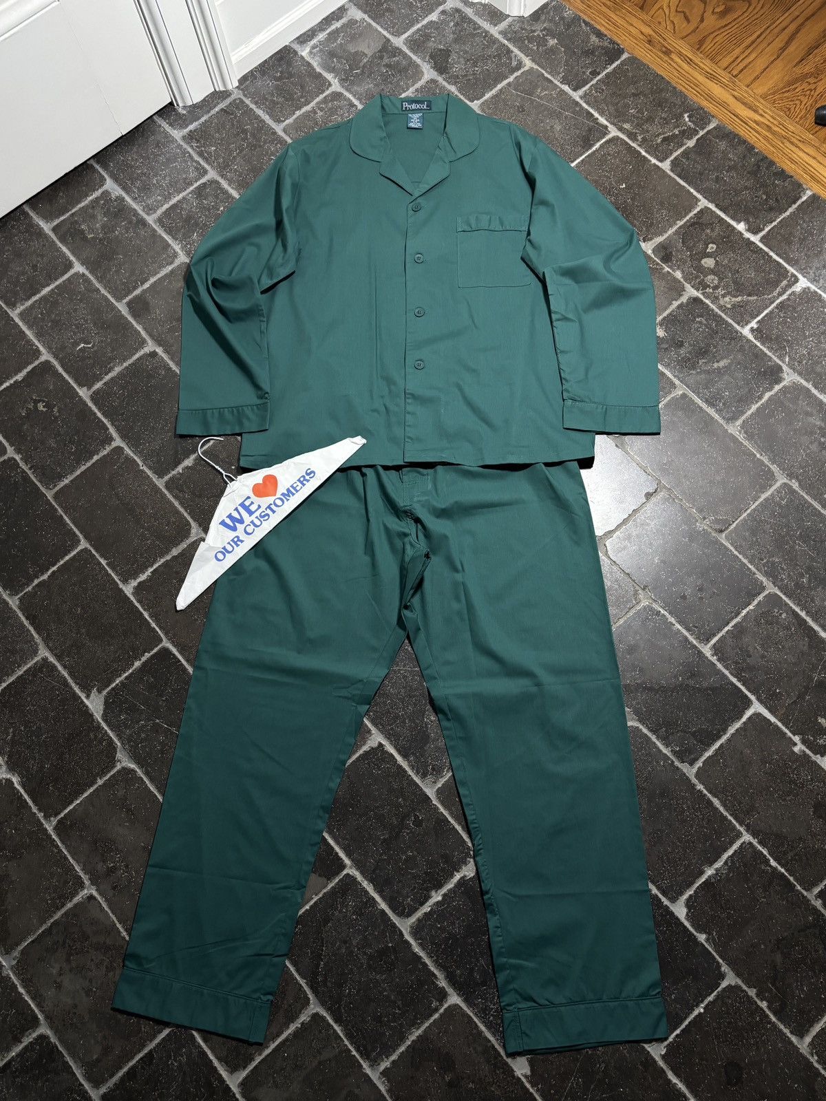 Vintage 1990s Vintage Pajamas Set Dark Green Matching 2 Piece Suit Size US 34 / EU 50 - 2 Thumbnail