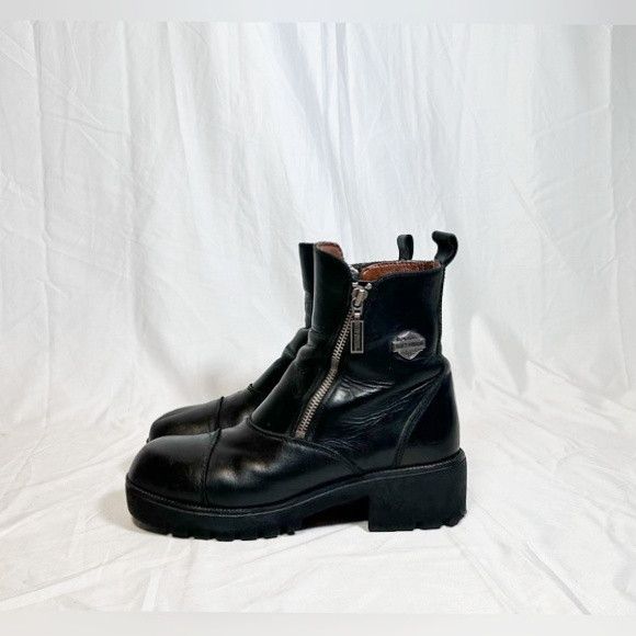 Harley Davidson Vintage Y2K Harley Davidson Black Leather Chunky Ankle Boots Size US 8 / IT 38 - 3 Thumbnail