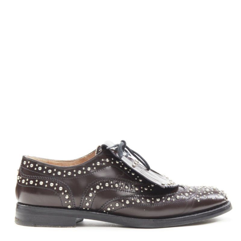 CHURCH'S Burwood Met Cordovan dark brown silver studded fringe