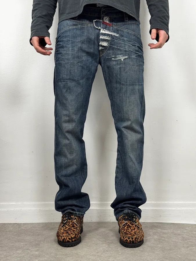 Marithe + Francois Girbaud 2000s Marithé + François Girbaud Blue Distressed Denim Jeans Size US 34 / EU 50 - 1 Thumbnail