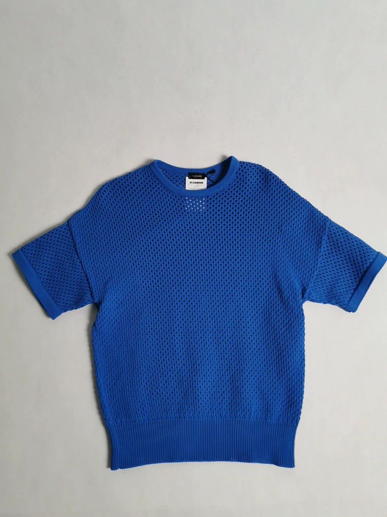 Jil Sander Jil Sander Blue knitted mesh short sleeve Size L / US 10 / IT 46 - 2 Thumbnail