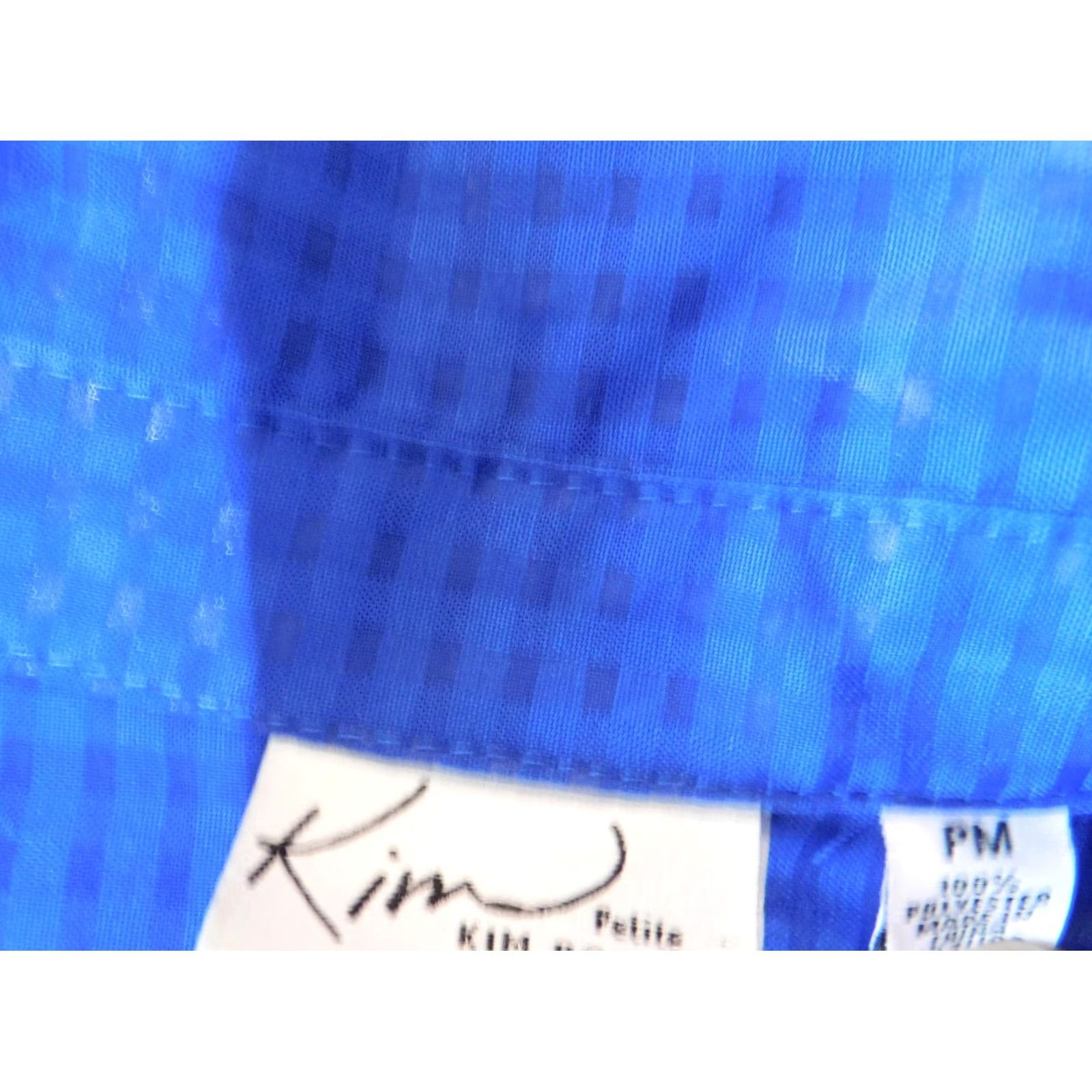 Vintage Kim Rogers Womens Blouse PM Petites Blue Button-Up Plaid Polyester Shirt Short Sleeve Collared Casual Knit Stretch Gud? Size M / US 6-8 / IT 42-44 - 6 Thumbnail