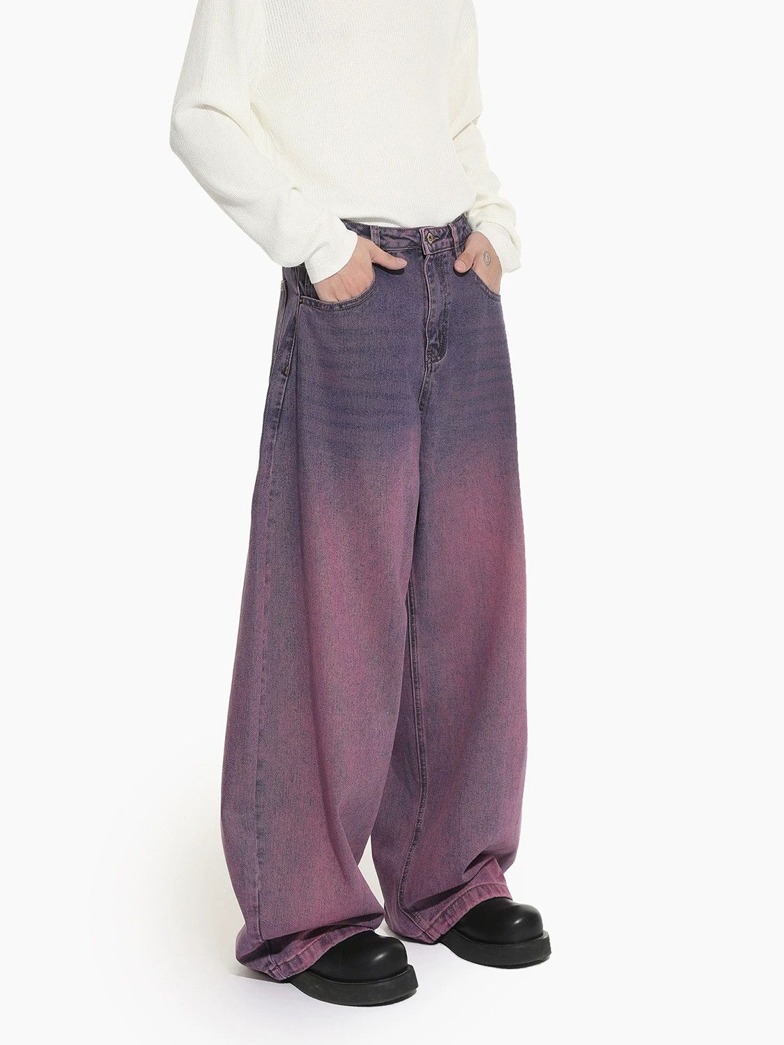 Vintage American high street men's purple retro loose scimitar jeans Size US 32 / EU 48 - 3 Thumbnail