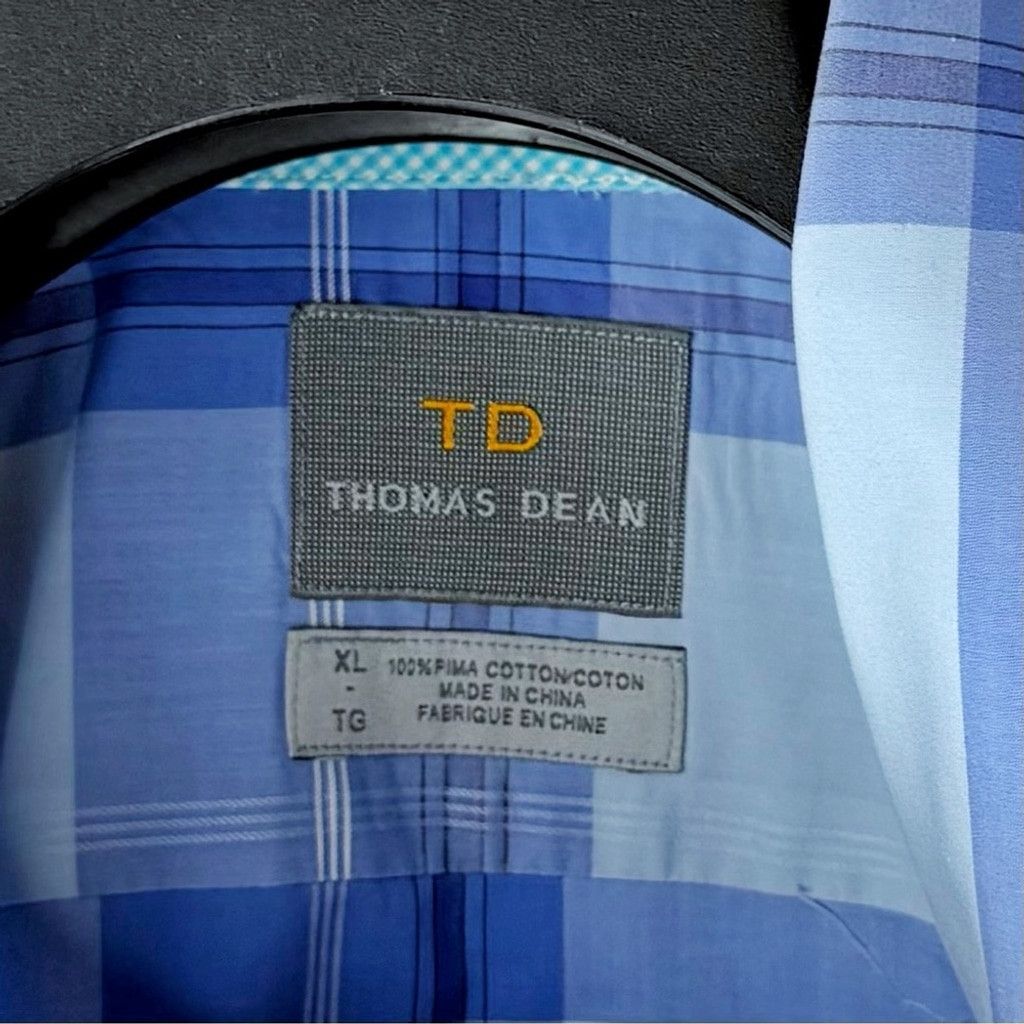 Thomas Dean NWOT THOMAS DEAN Men's Blue Plaid Thin Dress Shirt Size XL Size US XL / EU 56 / 4 - 8 Thumbnail