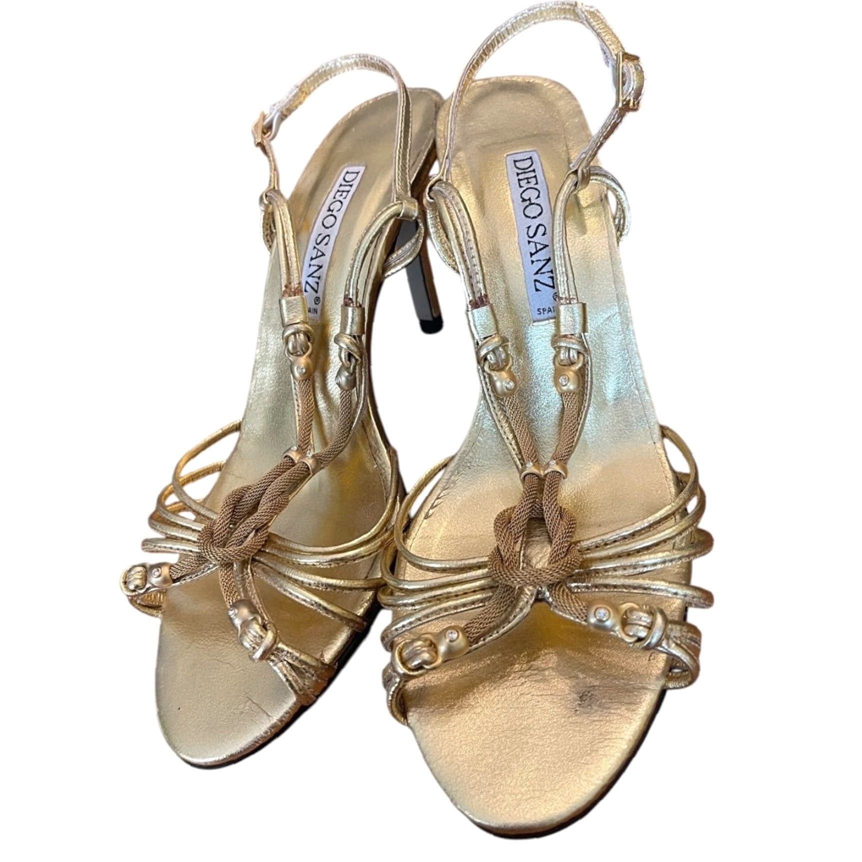 Vintage Diego Sanz Strappy Sandals Gold 7.5 Women 3.5 Inch Heel Shoes Size 7.5 Spain, Synthetic Upper Size US 8 / IT 38 - 3 Thumbnail