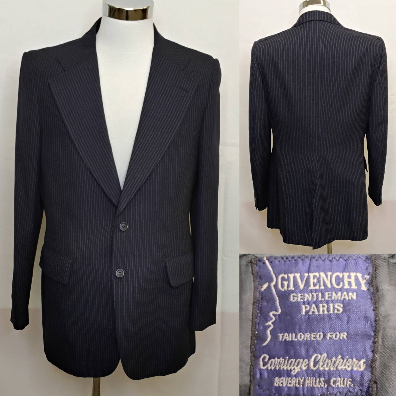 Givenchy Givenchy Blazer Men's 41" Chest Navy Pinstripe VTG 1970s Size 42R - 1 Thumbnail