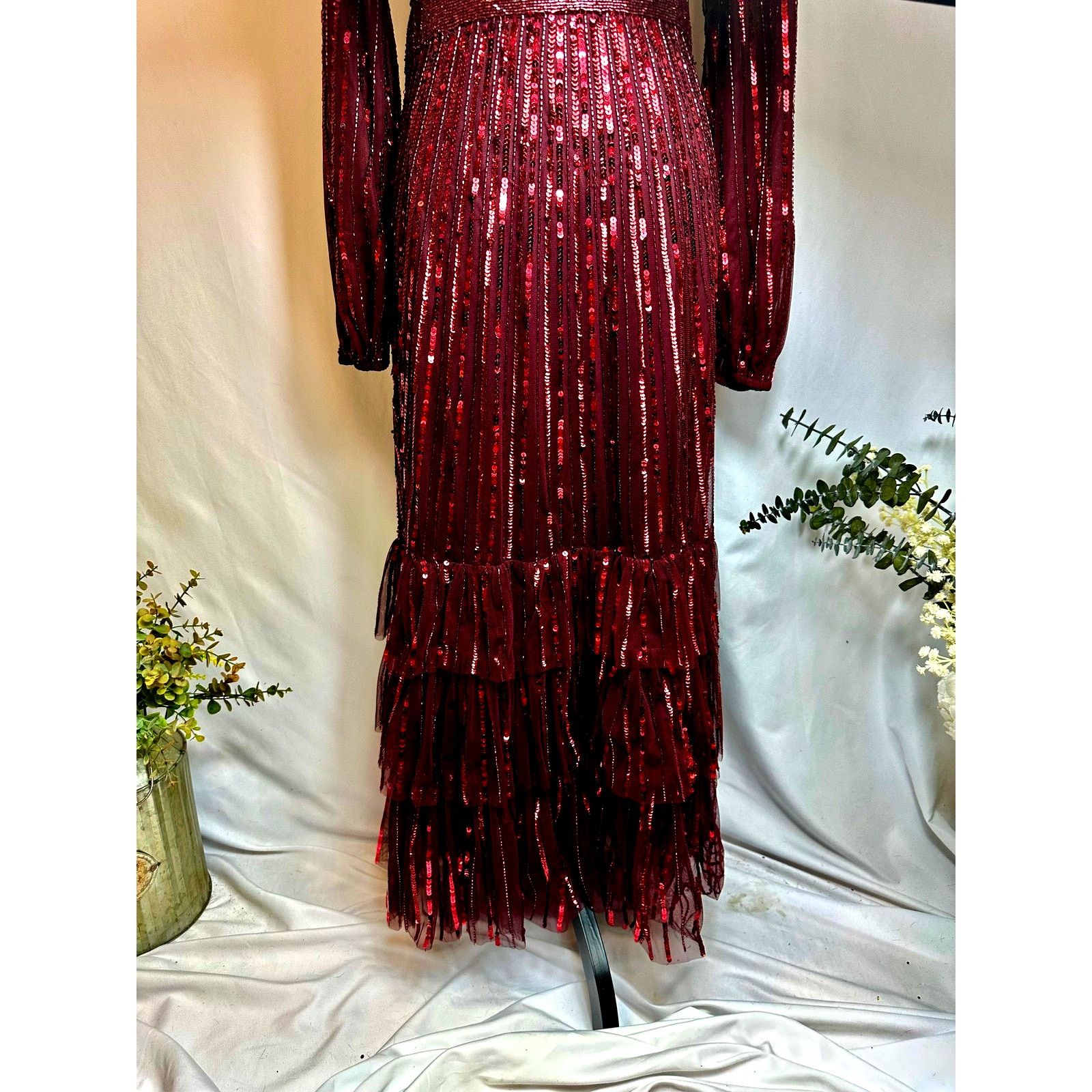Other Mac Duggal Long Sleeve Ruffle Detail Sequin Dress Red 12 Size XL / US 12-14 / IT 48-50 - 14 Thumbnail