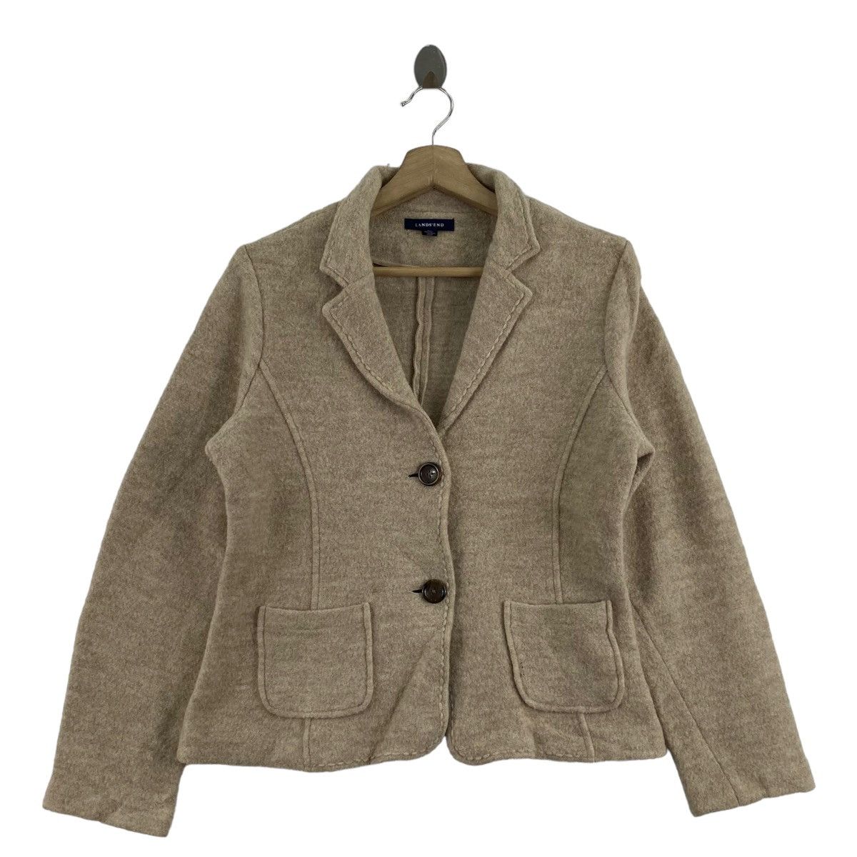 Vintage LAND'S END Wool Beige Short Blazer Coat