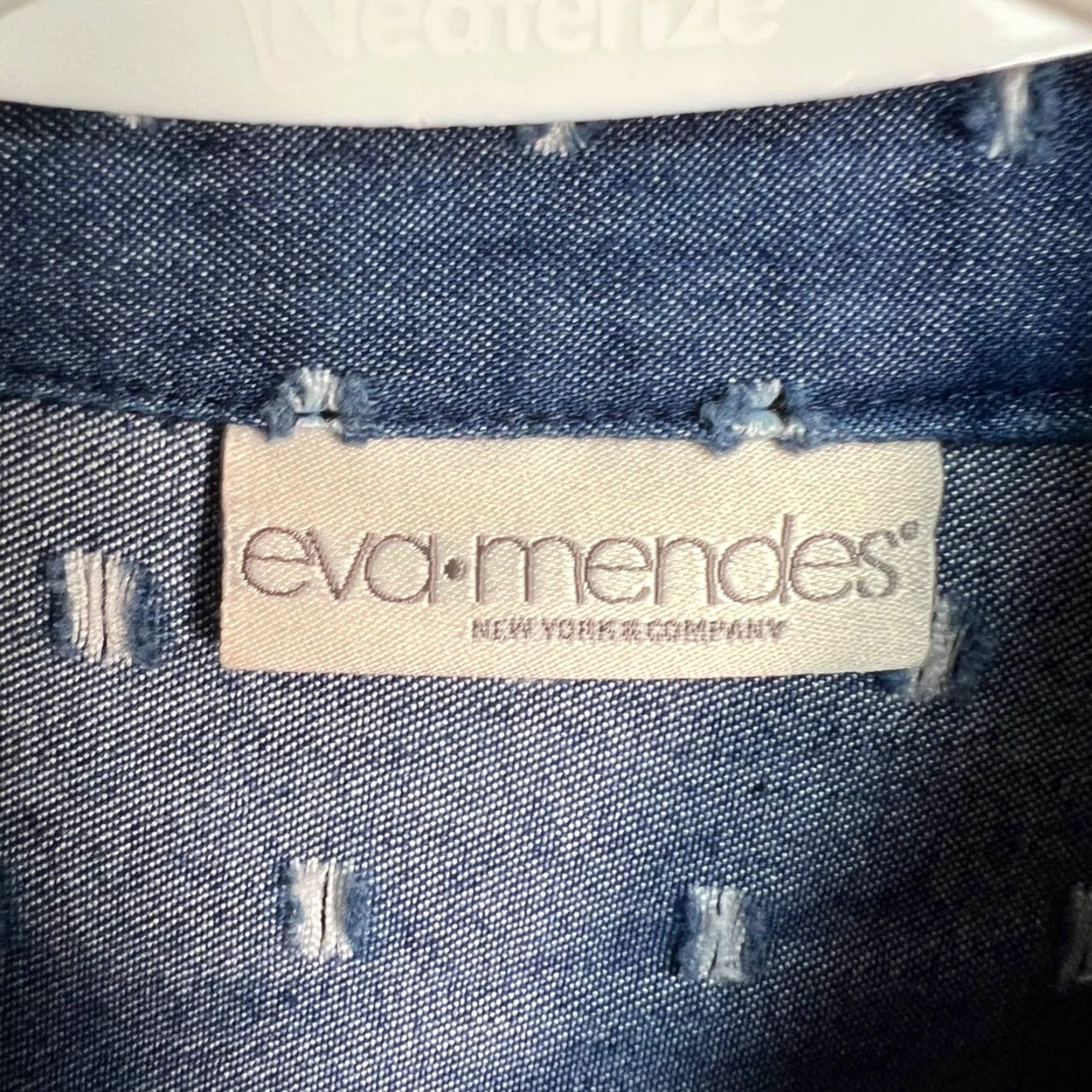 Vintage Eva Mendes Dress Womens Size 0 Blue Sleeveless Collared Button-Front Midi Fit & Flare Cotton Blend Vintage/Used Women’s Dress Size XS / US 0-2 / IT 36-38 - 3 Thumbnail