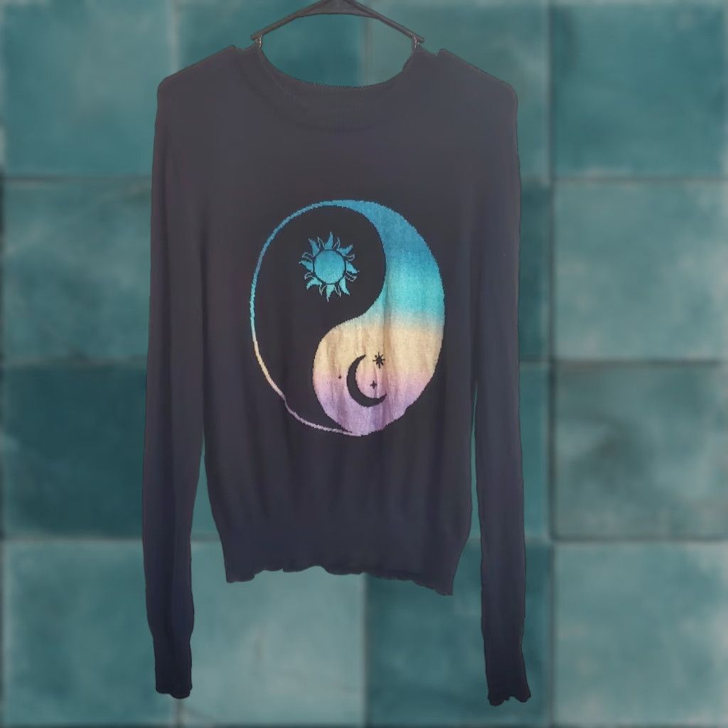 Spiritual Gangster Spiritual Gangster Sweater Womens S Black Yin Yang Sun Moon Cashmere Blend Size S / US 4 / IT 40 - 1 Thumbnail