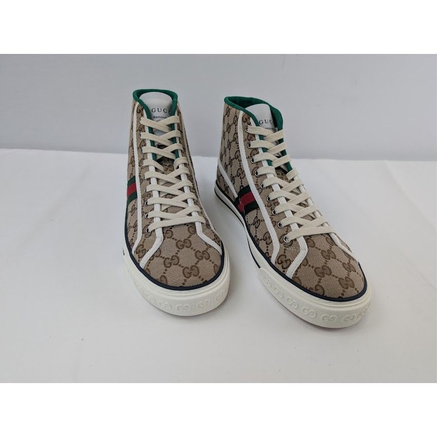 Gucci o1rshd1 Tennis 1977 Canvas High-Top Sneakers in Beige Ebony Size US 11 / EU 44 - 7 Thumbnail