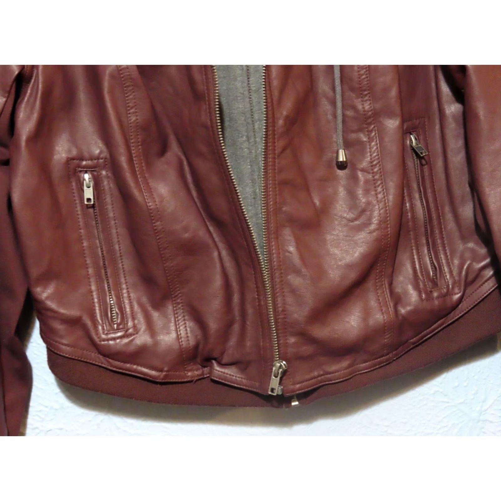 Torrid Torrid Women's Jacket Bomber Hooded Faux Leather Knit Zip Red Full Zip Regular Short Long Sleeve Winter 0 Plus Size XS / US 0-2 / IT 36-38 - 4 Thumbnail