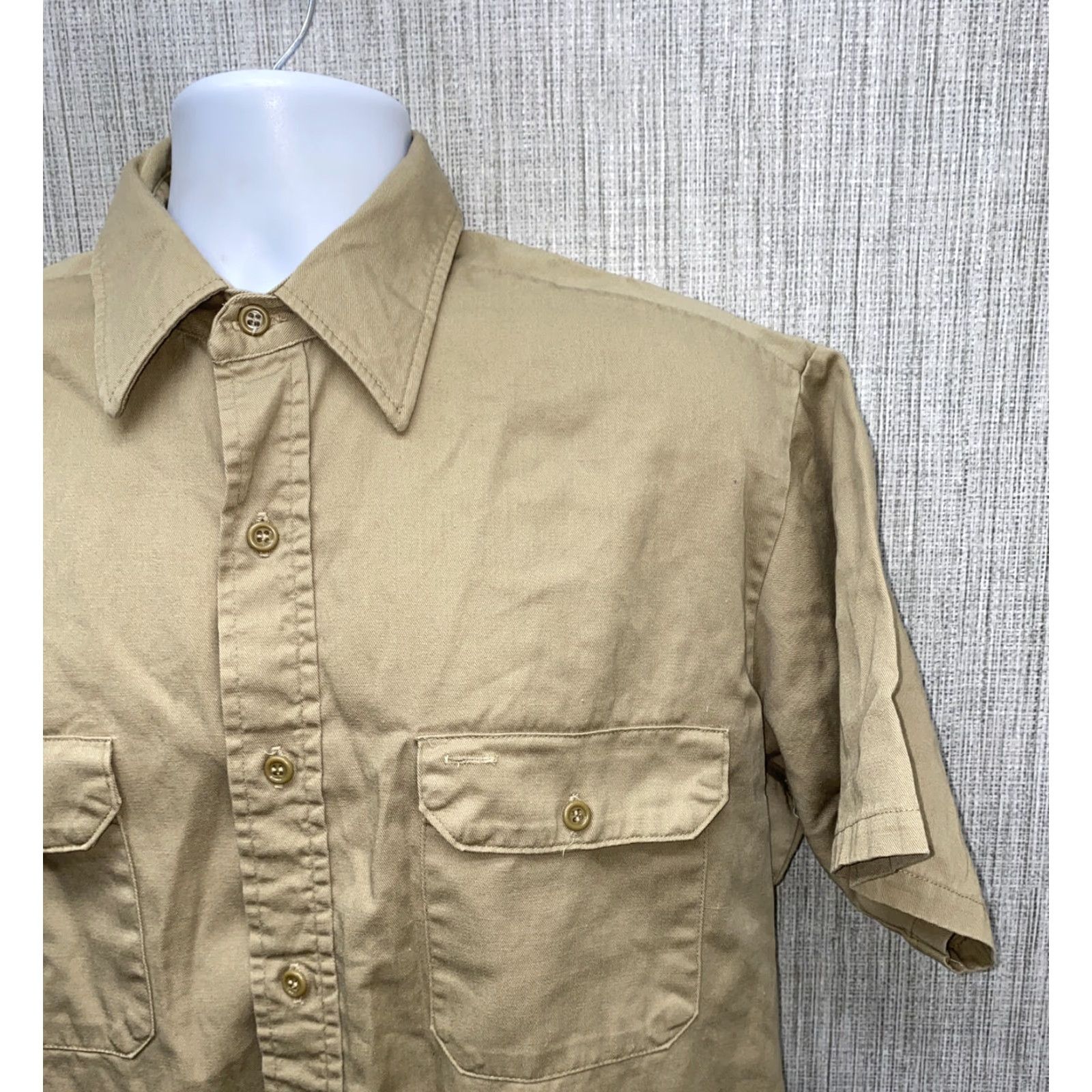 Sears VINTAGE Sears Fieldmaster USA Made Mens Short Sleeve Button Down Collar Cotton Shirt Beige Large Size US L / EU 52-54 / 3 - 2 Thumbnail