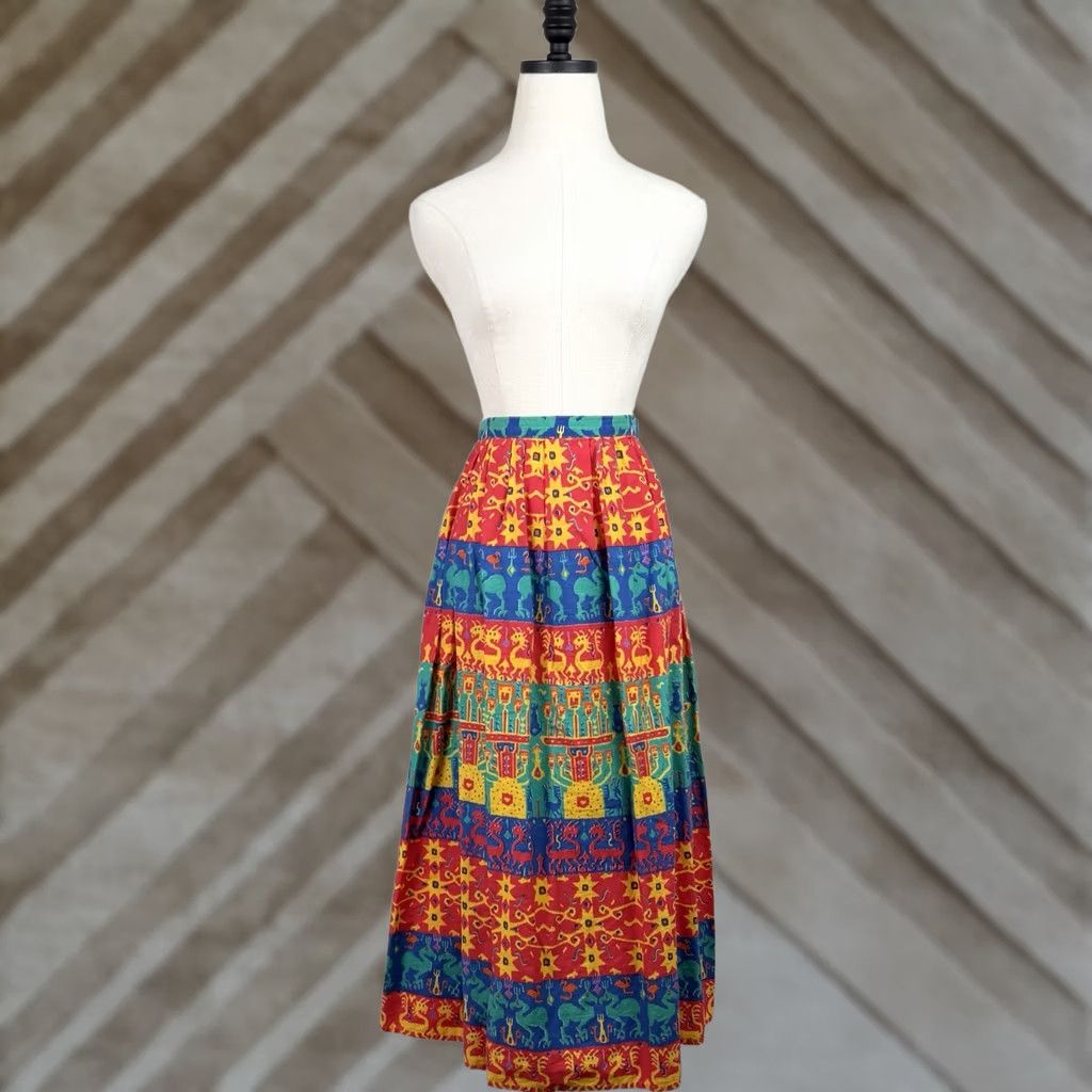 Vintage VINTAGE Claude Skirt Maxi Womens S Red Geometric Pleated 80s Art Southwestern Retro Long Hip Pockets Back Zip"} Size 28" / US 6 / IT 42 - 1 Thumbnail