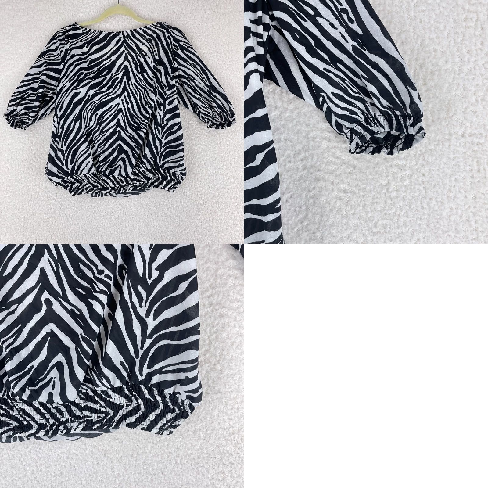 White House Black Market White House Black Market Animal Print Pullover Blouse Womens M Black 3/4 Sleeve Bow Casual Shirt Black White Print Blouse Womens M Size M / US 6-8 / IT 42-44 - 9 Thumbnail