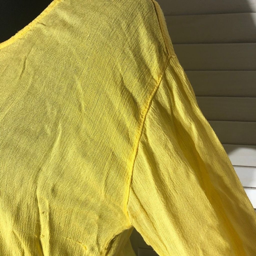 Vintage 70s Boho Blouse Semi Sheer Gauze Embroidered Floral Yellow S Size S / US 4 / IT 40 - 6 Thumbnail