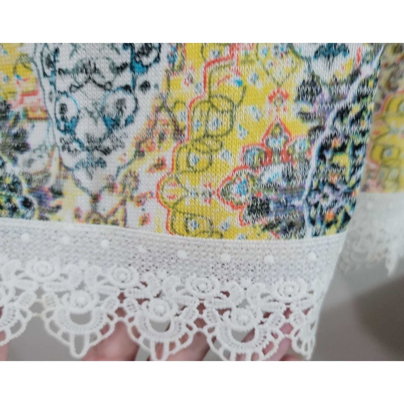 Other NY Collection Yellow Floral Print Lace Trimmed Hem Top PXL Size XL / US 12-14 / IT 48-50 - 6 Thumbnail