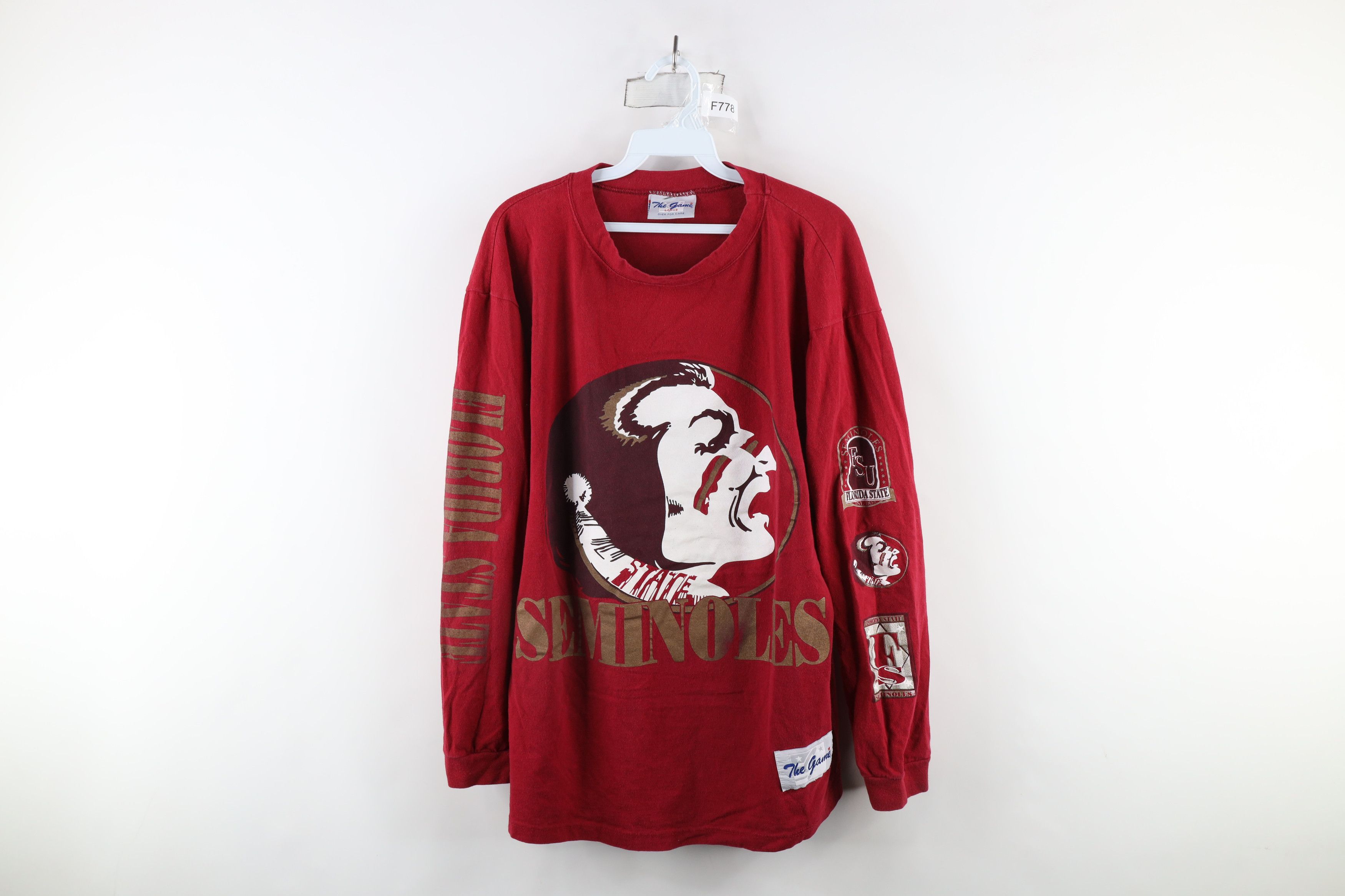 Vintage Vintage 90s University Long Sleeve T-Shirt Red Cotton USA Size US L / EU 52-54 / 3 - 1 Thumbnail