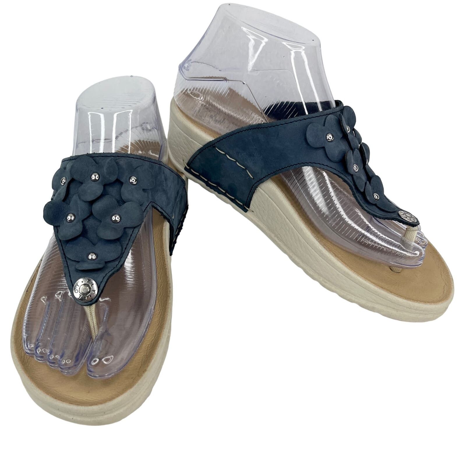 Other FLY FLOT Blue Suede Flower Sandals Flip Flops 39 1.75" Heel Size US 7.5 / IT 37.5 - 12 Thumbnail
