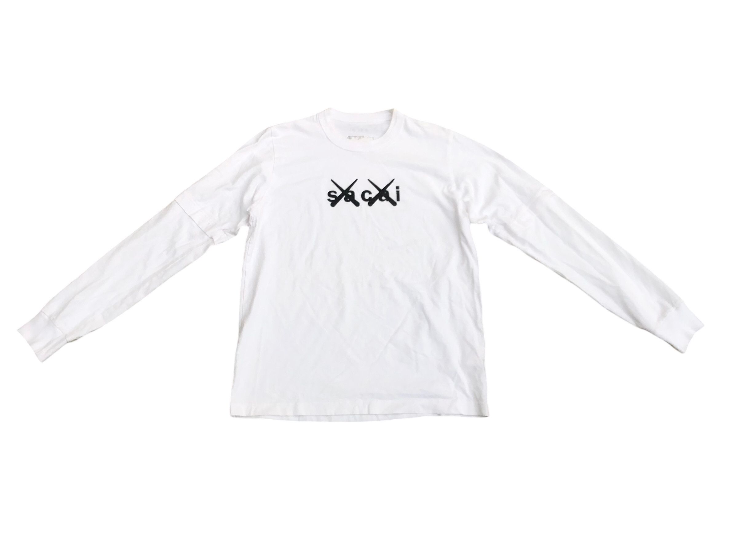 Sacai 💯🔥KAWS x SACAI Flock Print Long Sleeve T-shirt White Size US M / EU 48-50 / 2 - 1 Thumbnail