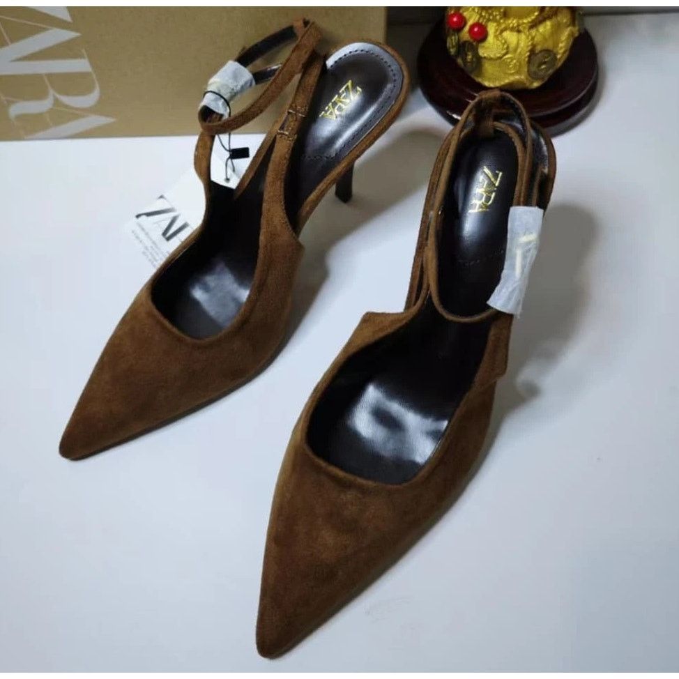 Zara ZARA Brown Leather Slingback Heels NWT Size US 9 / IT 39 - 13 Thumbnail
