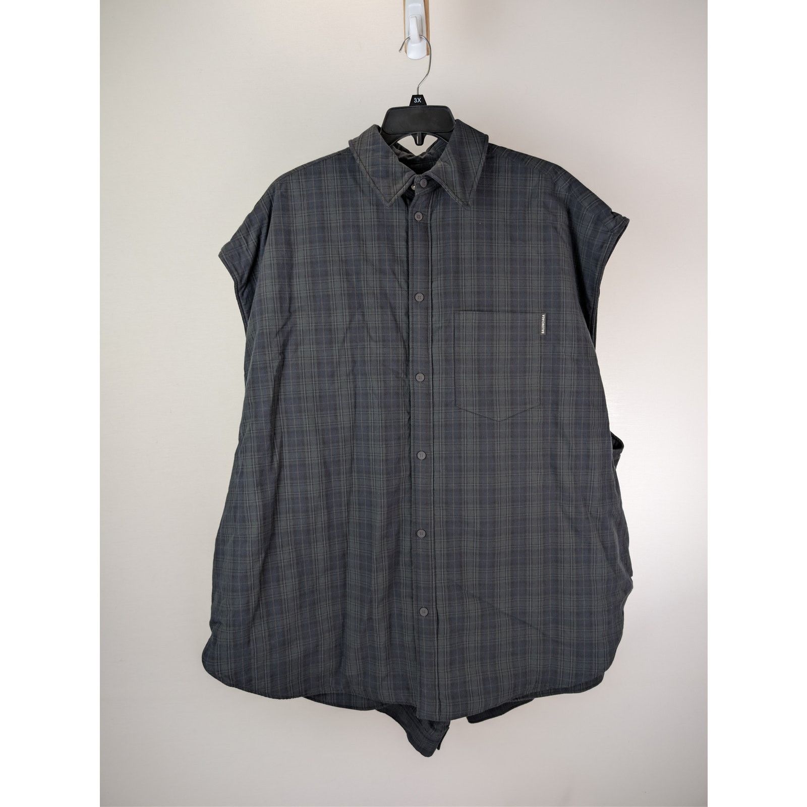 Balenciaga o1rshd1 Light Check Flannel Detachable Sleeves Shirt Size US M / EU 48-50 / 2 - 7 Thumbnail